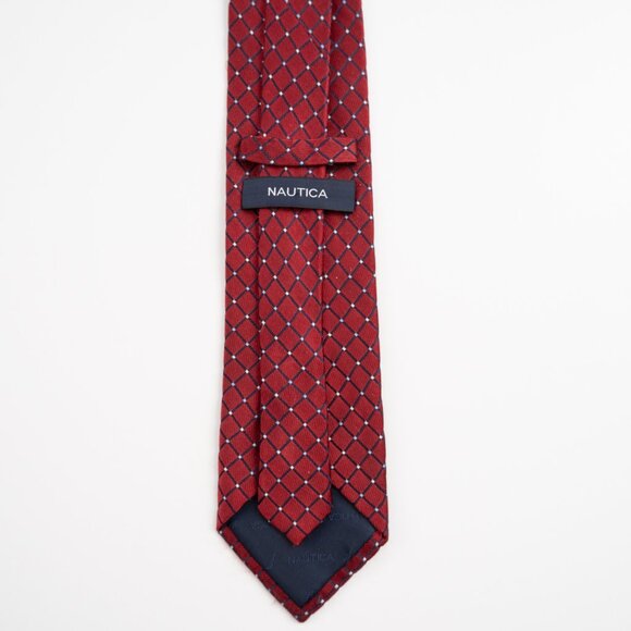 NAUTICA 100% silk neck tie burgundy maroon navy diamond pattern - Picture 4 of 6